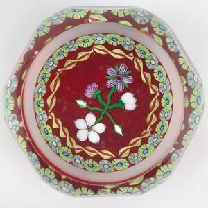 Perthshire 1986B Bouquet Lampwork Flower Millefiori Twist Facet Red Paperweight